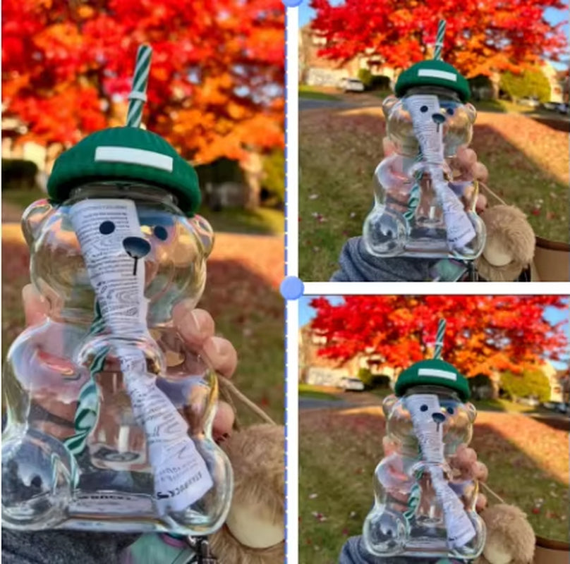 2025 New 500ML Cartoon Bear Shaped Coffee Mug Cute Bear Mug Glass Cup with Straw Transparent Creative Milk Coffee Water Cups