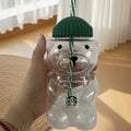 2025 New 500ML Cartoon Bear Shaped Coffee Mug Cute Bear Mug Glass Cup with Straw Transparent Creative Milk Coffee Water Cups