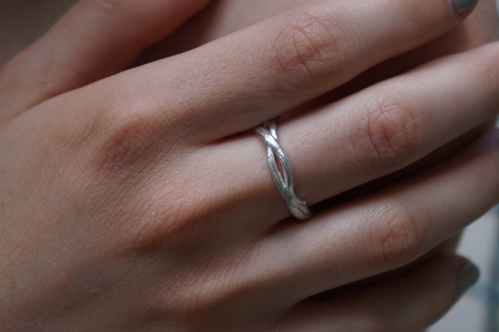 Olive Branch Ring – Adjustable Silver Twig Band | Handmade Nature Jewelry