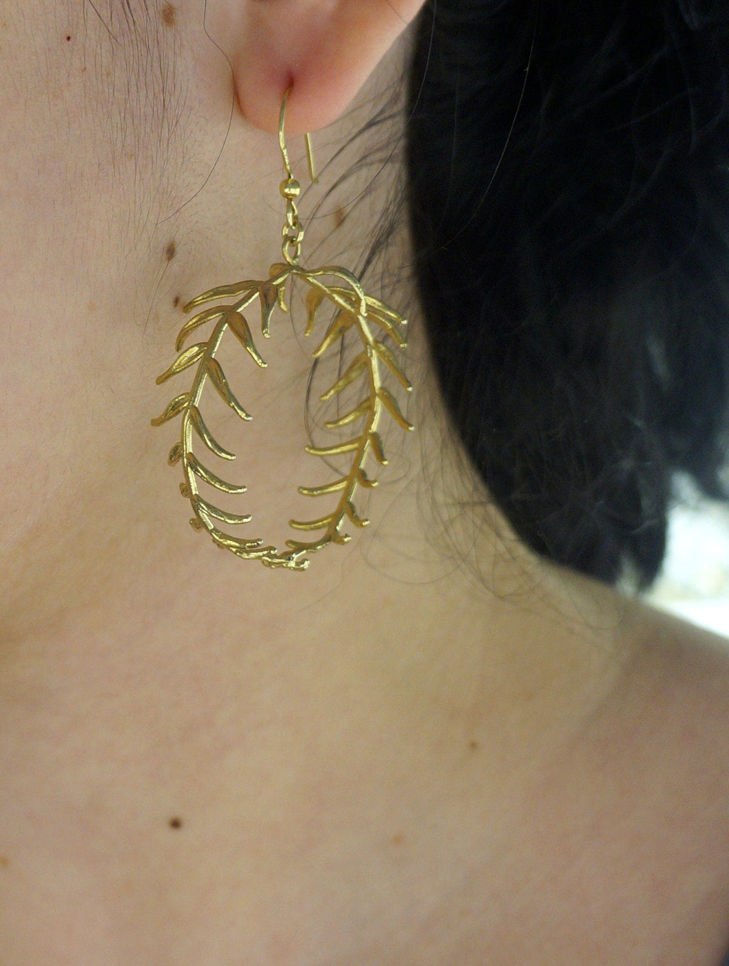 Big Hoop Earrings – Handmade Leaf Earrings With Silver & Gold Ear Wire Closure