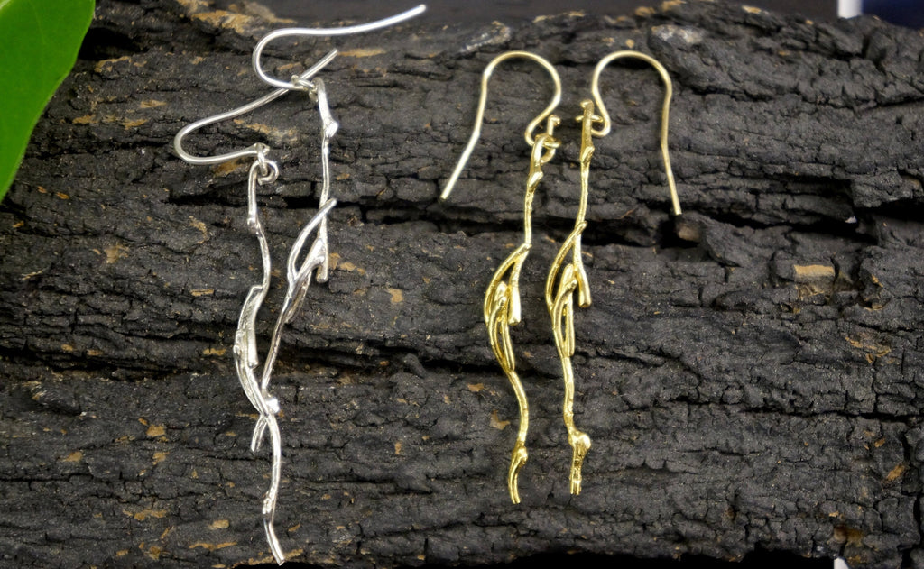 Jasmine Twig Earrings – Sterling Silver Gold Plated Floral Wedding Jewelry Gifts