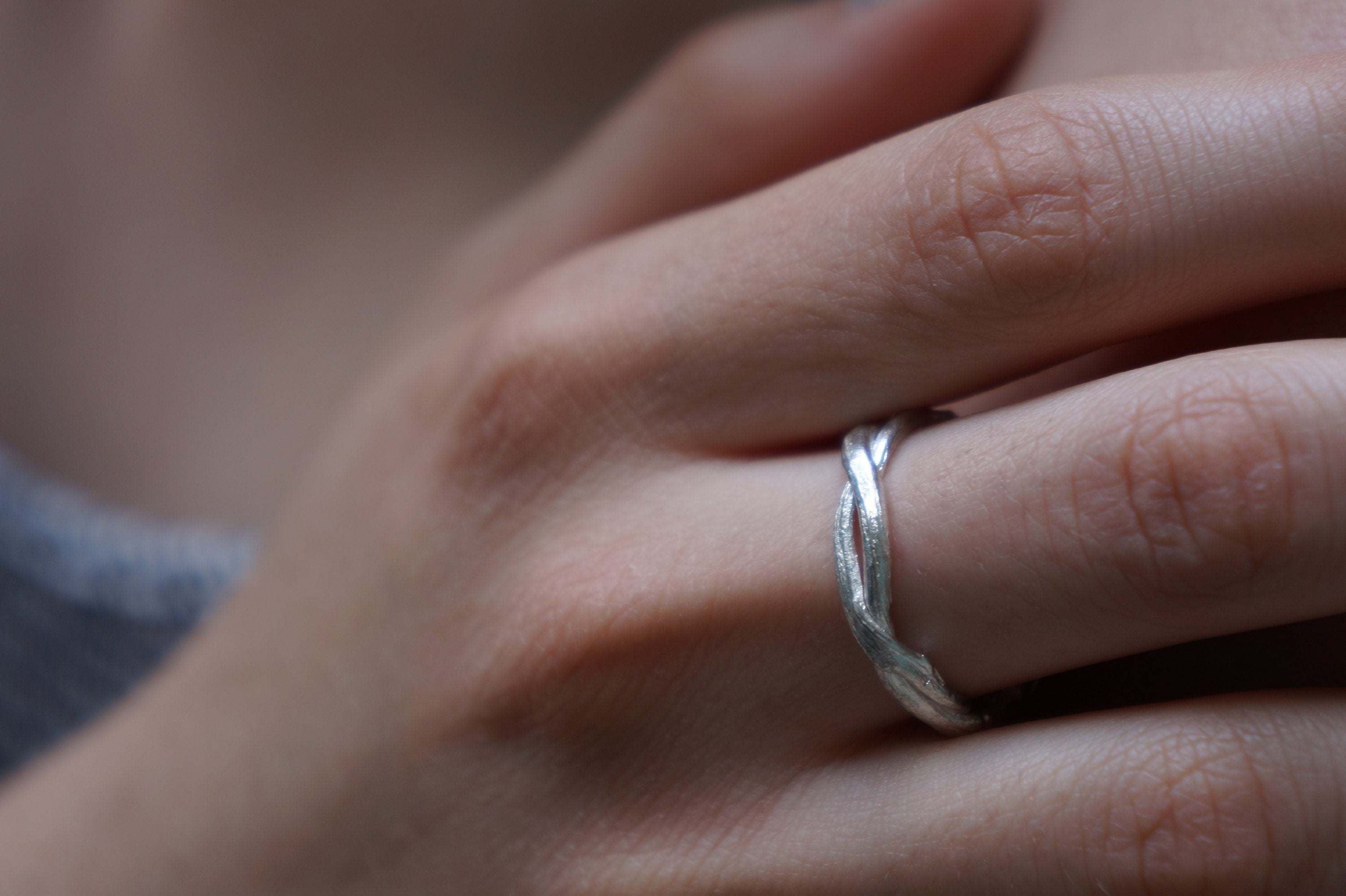 Olive Branch Ring – Adjustable Silver Twig Band | Handmade Nature Jewelry