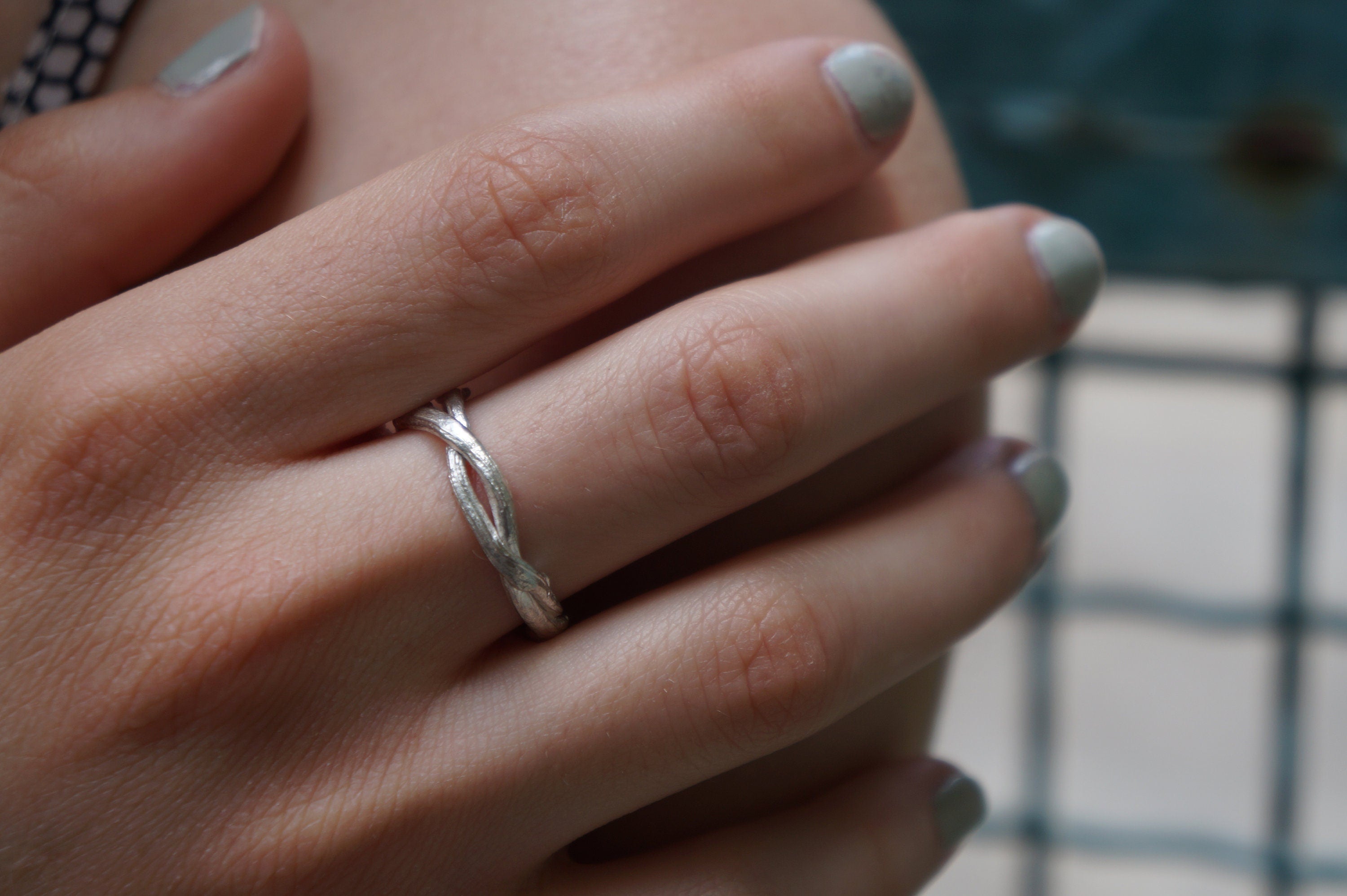 Olive Branch Ring – Adjustable Silver Twig Band | Handmade Nature Jewelry