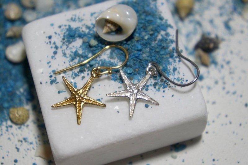 Starfish Earrings - Sterling Silver & Gold Plated Beach Dangle Jewelry Gift