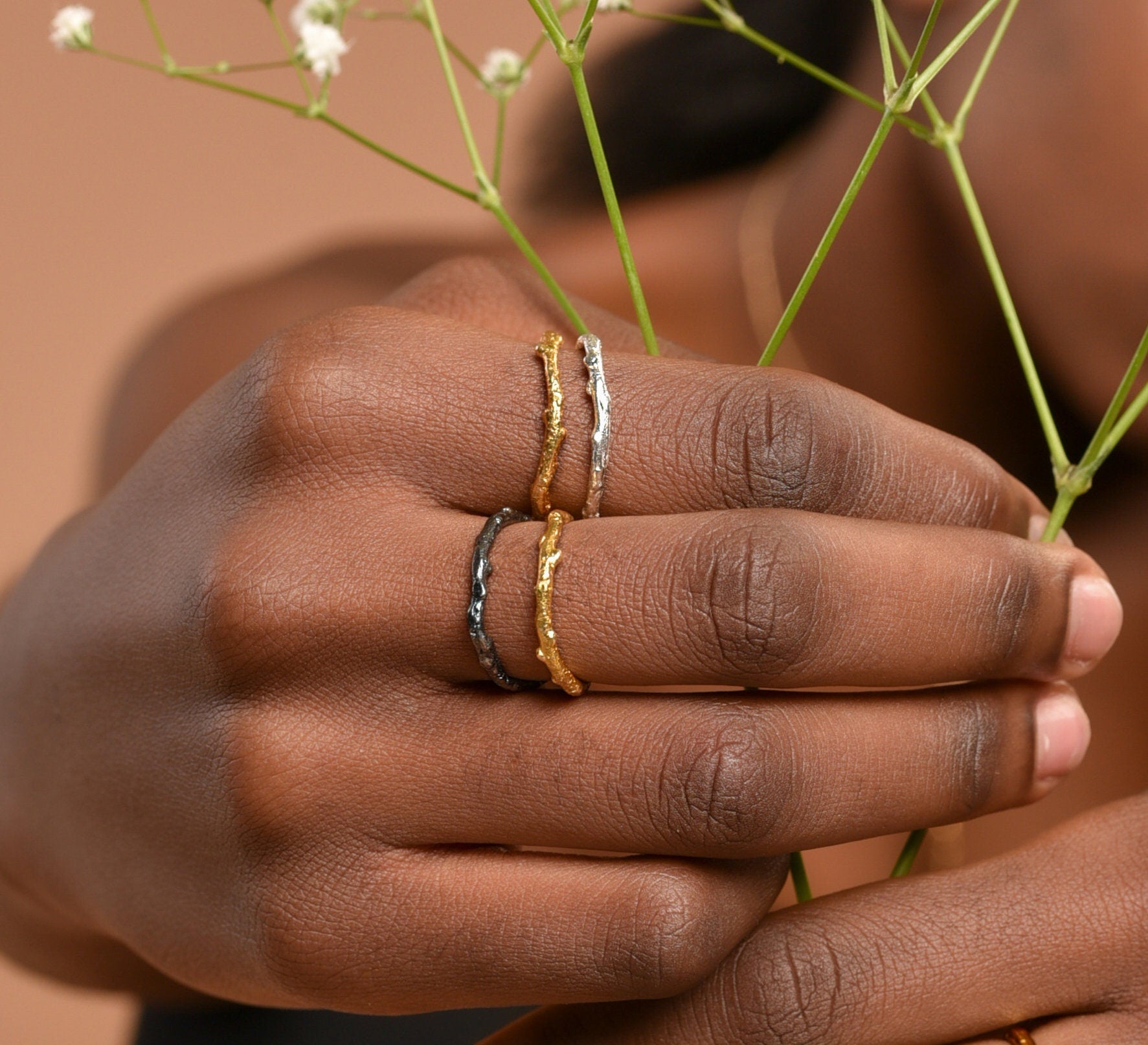 Sterling Silver Olive Ring – Adjustable Twig Style Band | Nature Inspired Gift