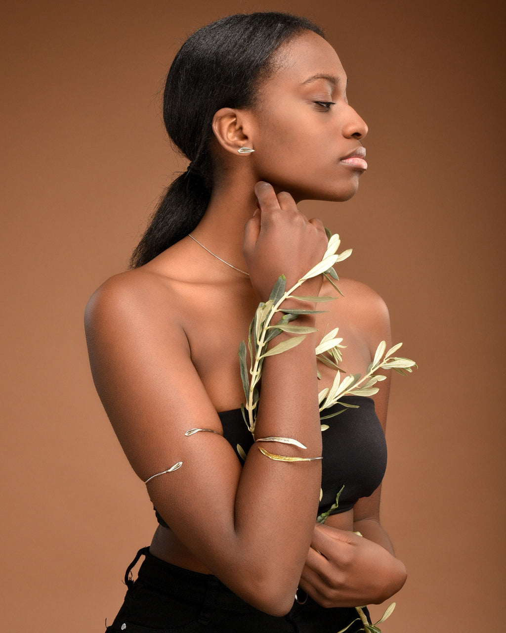 Eco Handmade Jewelry – Sterling Silver Bracelet with Wild Olive Leaves Cuff