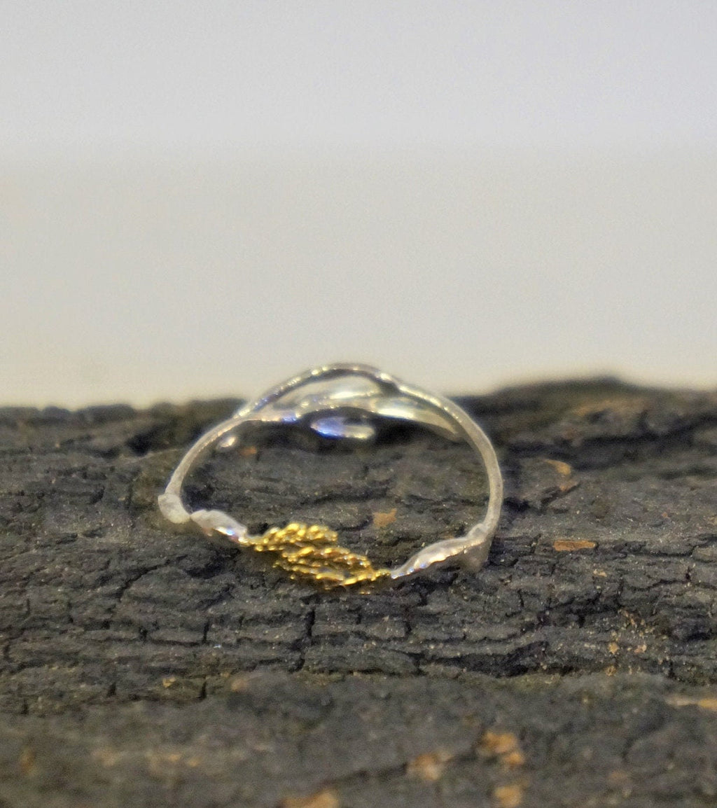 Nature Inspired Ring – Low Profile Branch Ring with Jasmine Twig & Silver Leaf Detail