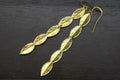 Rose Leaf Earrings – Gold Plated Long Recycled Brass Eco Friendly Jewelry