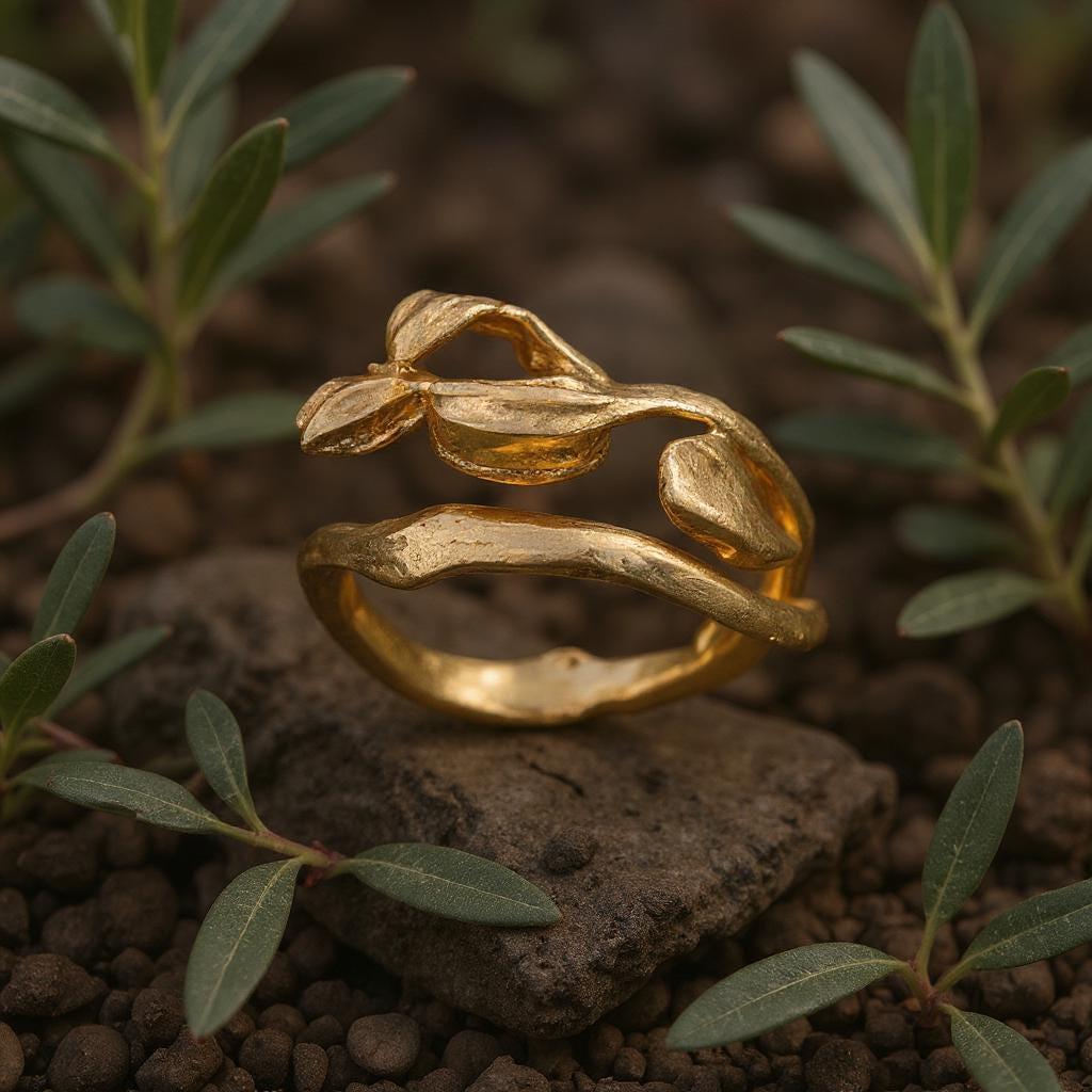 Olive Branch Ring – Adjustable 14k Gold Plated Recycled Brass Eco Friendly Jewelry