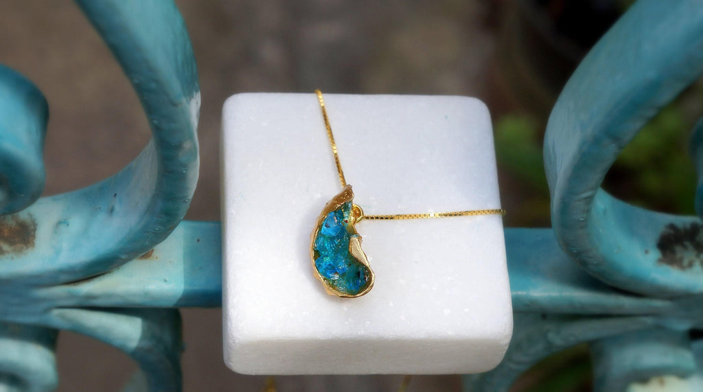 Blue Murano Glass Necklace – Gold Plated Silver Sea Shell Pendant, Handmade Jewelry